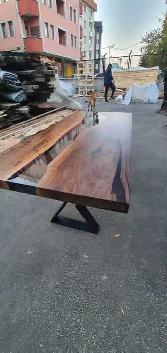 Handmade Epoxy Table, Custom 64” x 28” Walnut Wood Smokey Color Table, Epoxy River Table, Live Edge Table, Custom Order for Kim