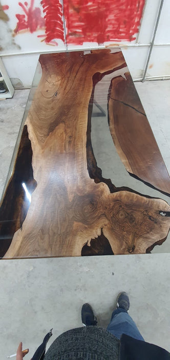 Walnut Dining Table, Epoxy Resin Table, Custom 108” x 48” Walnut Smokey Gray Table, Epoxy Dining Table, River Table, Order for Christina H