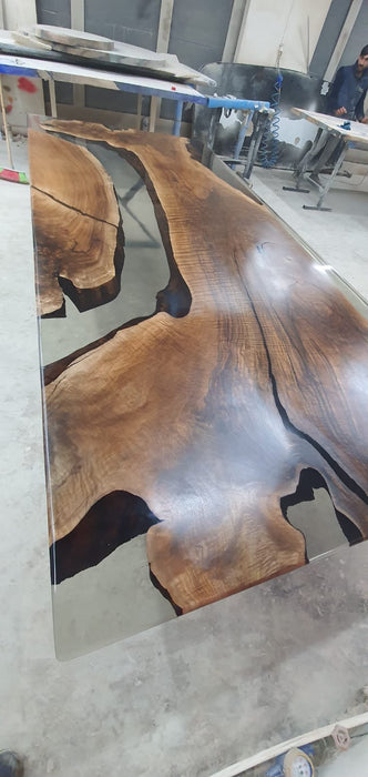 Walnut Dining Table, Epoxy Resin Table, Custom 108” x 48” Walnut Smokey Gray Table, Epoxy Dining Table, River Table, Order for Christina H