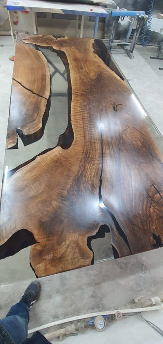 Walnut Dining Table, Epoxy Resin Table, Custom 108” x 48” Walnut Smokey Gray Table, Epoxy Dining Table, River Table, Order for Christina H