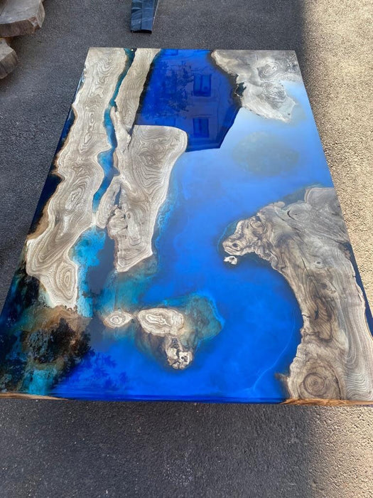 Epoxy Resin Table, Custom 60” x 36” Hackberry Wood Blue, Turquoise Table, Epoxy River Table, Live Edge Table, Custom Order for Kelly Tampa
