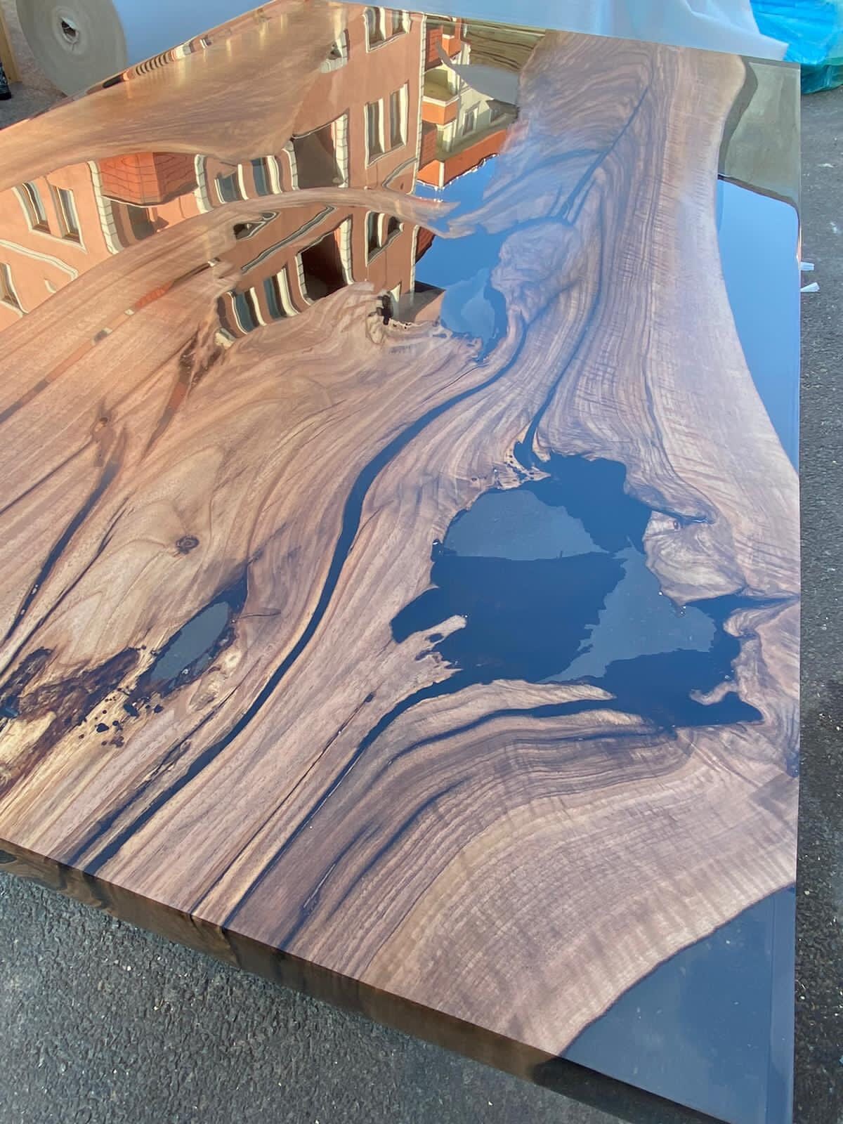 Live Edge Table, Epoxy Dining Table, Epoxy Resin Table, Custom 60” x 36” Walnut Smoke GrayTable, River Table, Custom Order for Kristi T