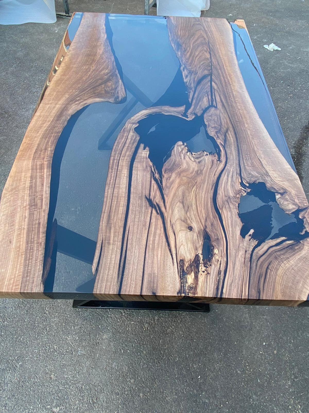 Live Edge Table, Epoxy Dining Table, Epoxy Resin Table, Custom 60” x 36” Walnut Smoke GrayTable, River Table, Custom Order for Kristi T