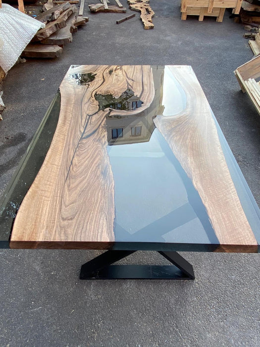 Live Edge Table, Epoxy Dining Table, Epoxy Resin Table, Custom 60” x 36” Walnut Smoke GrayTable, River Table, Custom Order for Kristi T