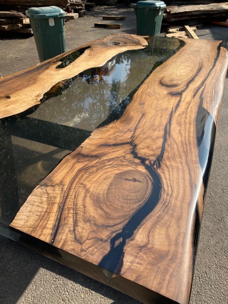 Walnut Dining Table, Epoxy Dining Table, Epoxy Resin Table, Custom 76” x 40” Walnut Smokey Gray Table, Epoxy River Table, Order for Justine