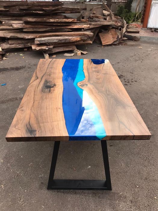 Live Edge Table, Epoxy Resin Table, River Table, Custom 60” x 36” Walnut Blue Table, Turquoise Epoxy River Dining Table, Order for Carol C