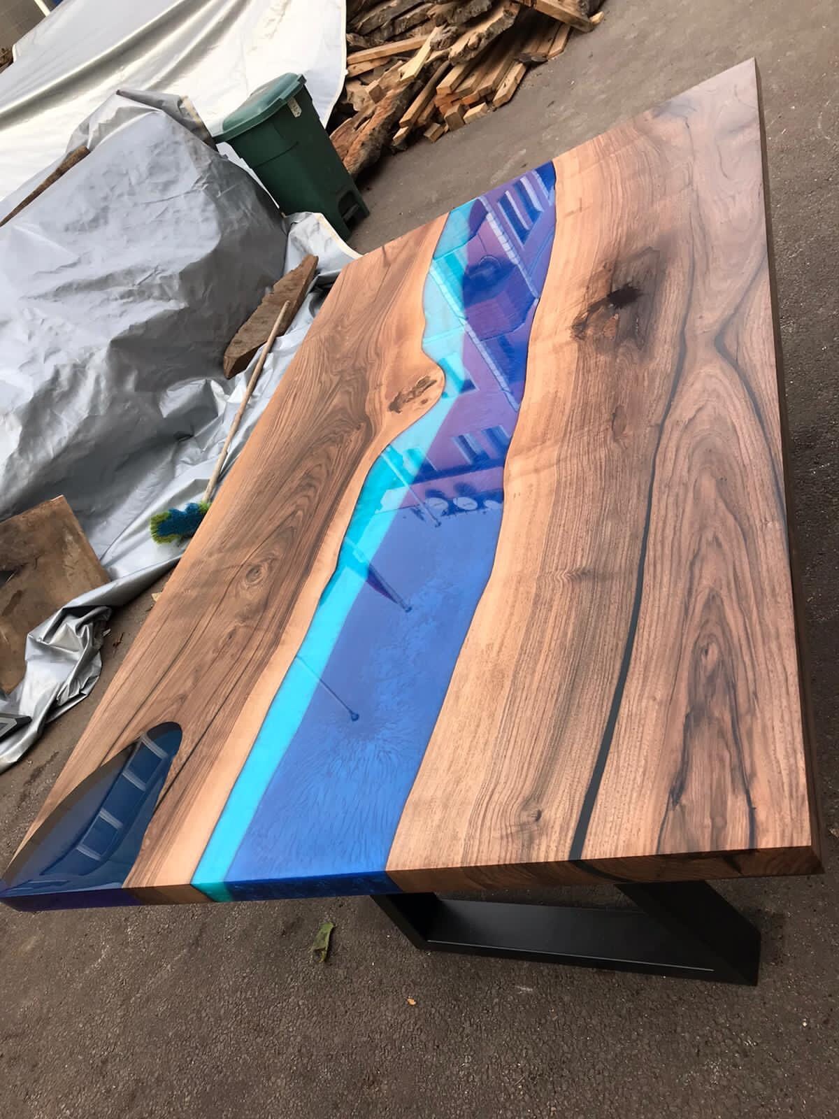 Live Edge Table, Epoxy Resin Table, River Table, Custom 60” x 36” Walnut Blue Table, Turquoise Epoxy River Dining Table, Order for Carol C