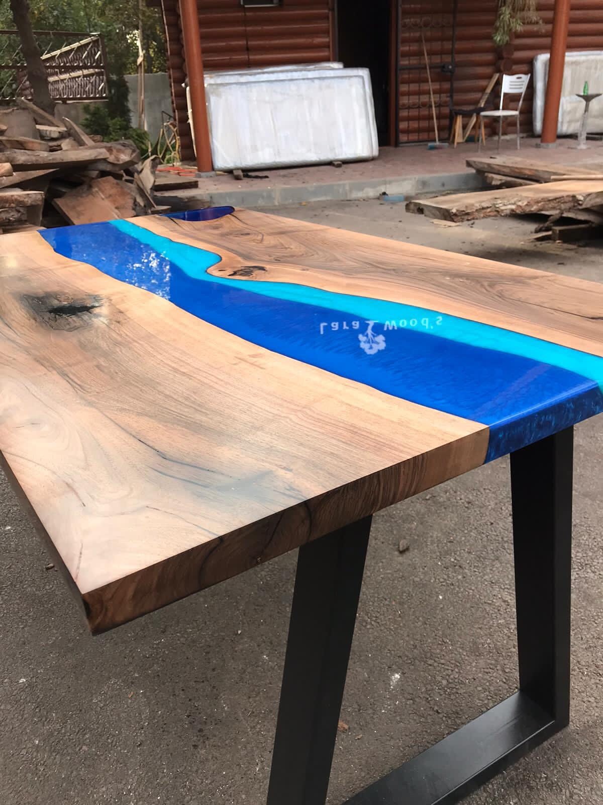 Live Edge Table, Epoxy Resin Table, River Table, Custom 60” x 36” Walnut Blue Table, Turquoise Epoxy River Dining Table, Order for Carol C