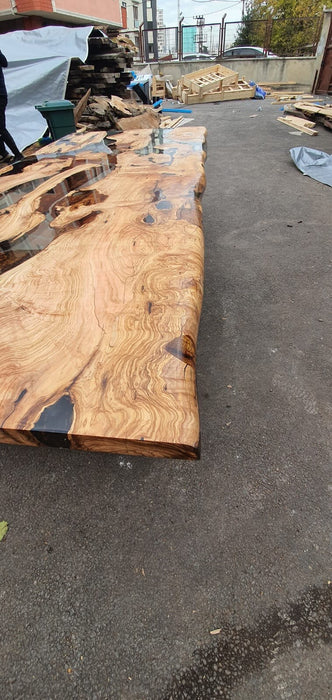 Olive Wood Epoxy Table, Custom 98” x 42” Olive Wood Table, Clear Epoxy Dining Table, Live Edge Table, Custom Order for Tina