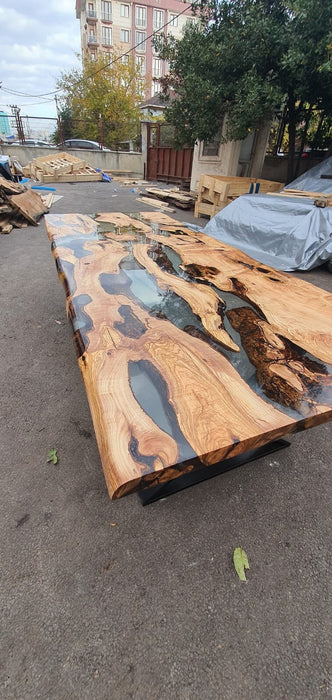 Olive Wood Epoxy Table, Custom 98” x 42” Olive Wood Table, Clear Epoxy Dining Table, Live Edge Table, Custom Order for Tina