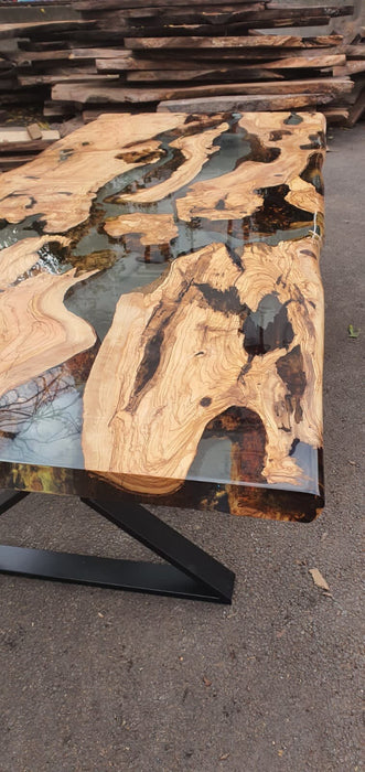 Olive Wood Epoxy Table, Custom 98” x 42” Olive Wood Table, Clear Epoxy Dining Table, Live Edge Table, Custom Order for Tina