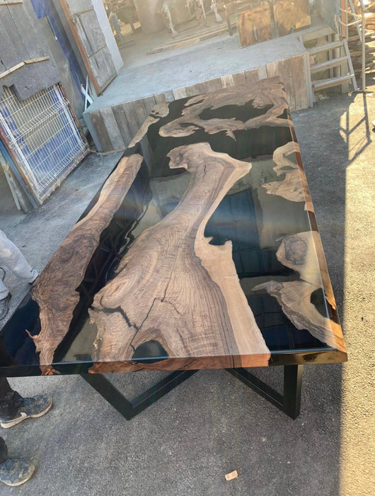 Walnut Dining Table, Epoxy Dining Table, Epoxy Resin Table, Custom 120" x 48" Walnut Black Table, Epoxy River Table Order for Bhani