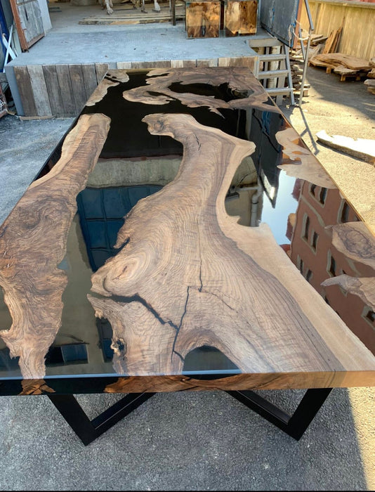 Walnut Dining Table, Epoxy Dining Table, Epoxy Resin Table, Custom 120" x 48" Walnut Black Table, Epoxy River Table Order for Bhani