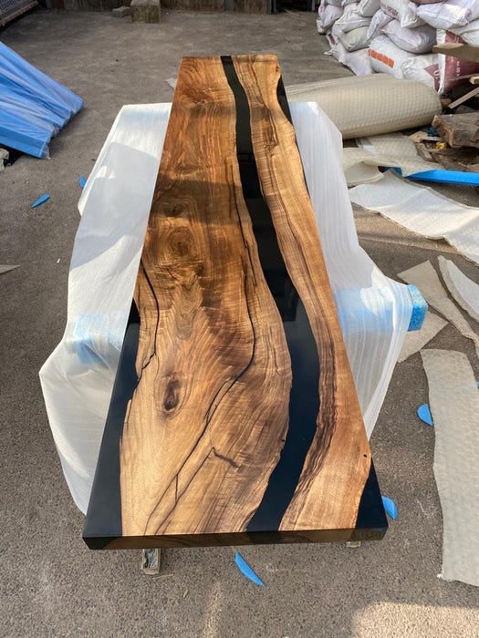 Walnut Table, Custom 84” x 16” Walnut Black Sofa, Epoxy Resin Table, Epoxy Sofa Table for Marianne