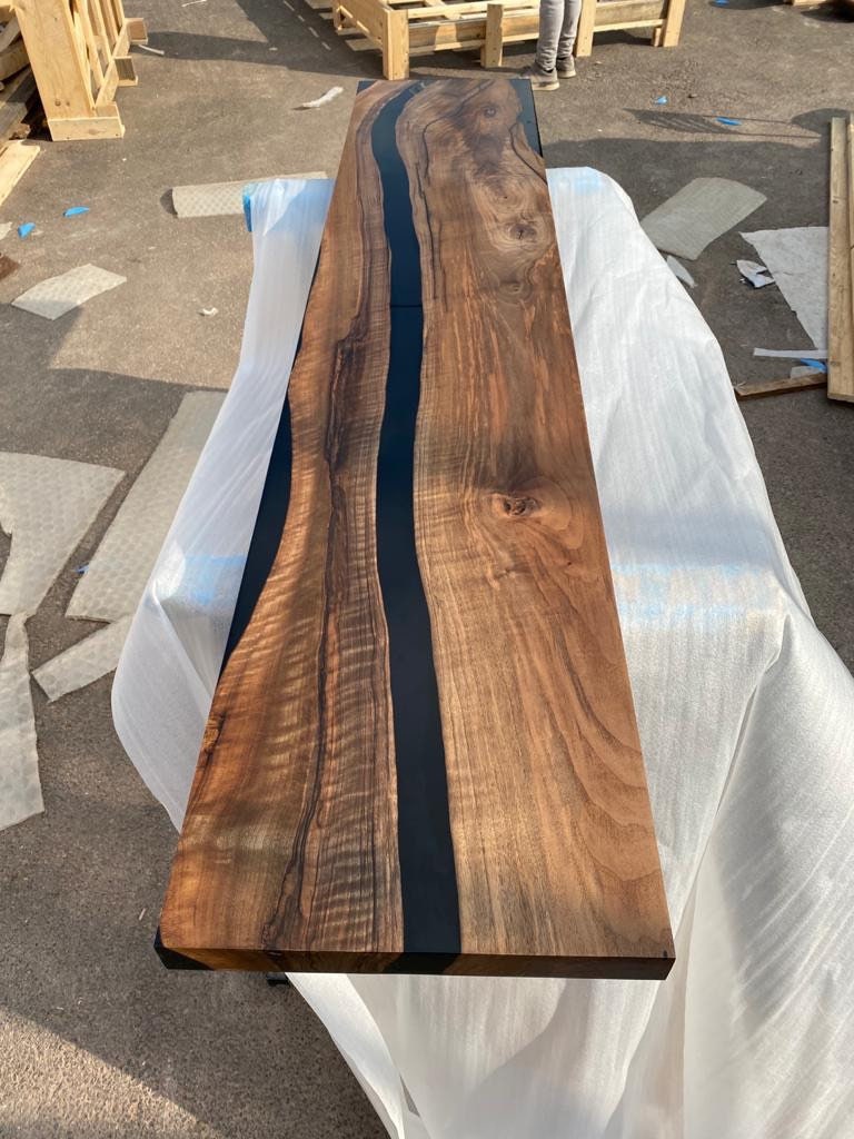 Walnut Table, Custom 84” x 16” Walnut Black Sofa, Epoxy Resin Table, Epoxy Sofa Table for Marianne