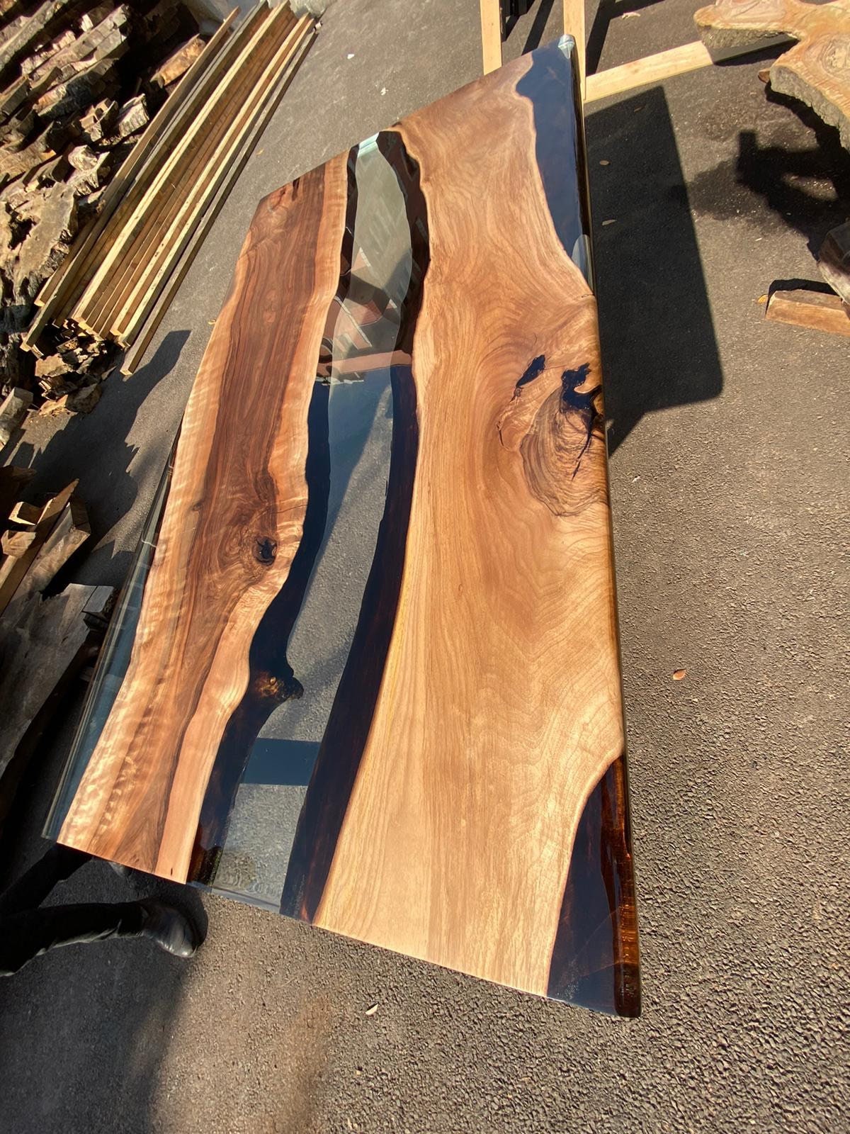 Live Edge Table, Epoxy Dining Table, Epoxy Resin Table, Custom 65” x 36” Walnut Table, Clear Epoxy River Table, Custom Order for Lamis