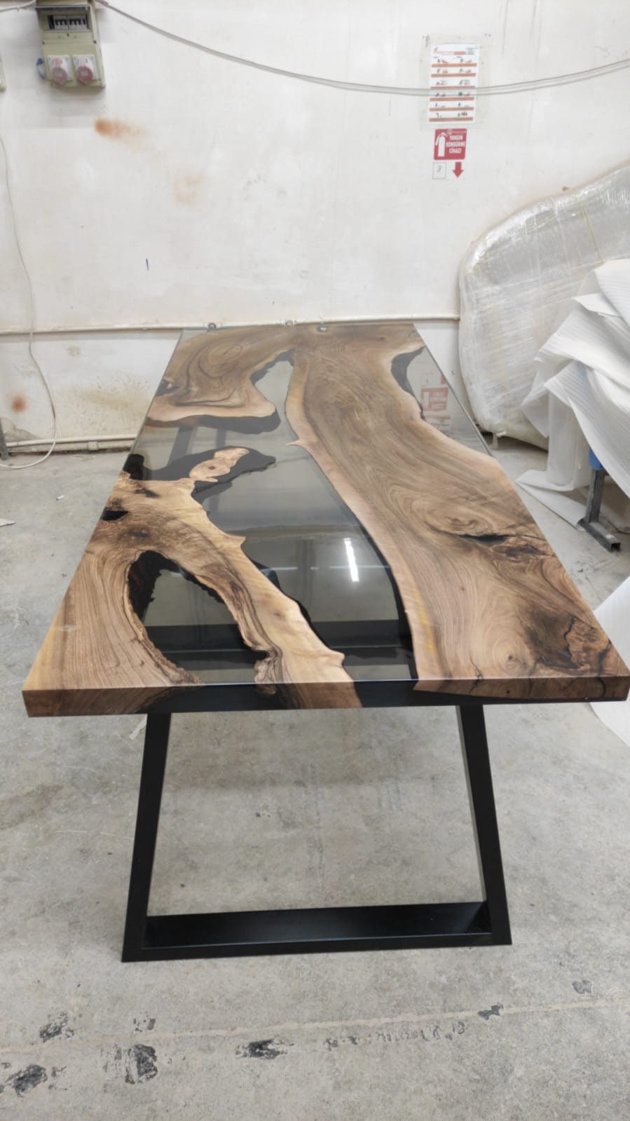 Walnut Dining Table, Clear Epoxy Table, Custom 90” x 35” Walnut Smokey Gray Table, Epoxy River Dining Table, Custom Order for Juan