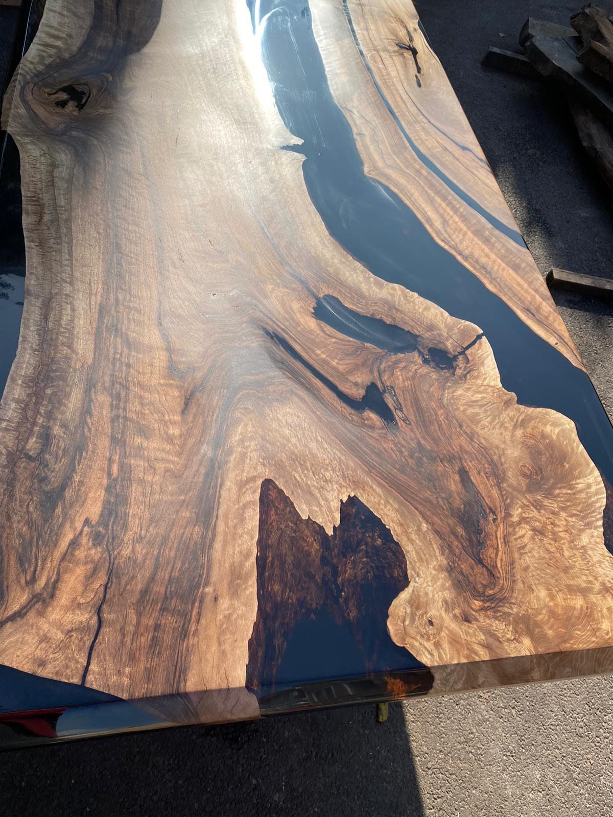 Epoxy Table, Epoxy Dining Table, Walnut Epoxy River Table, Custom 100” x 44” Walnut Black Epoxy River Table Order for Amy B