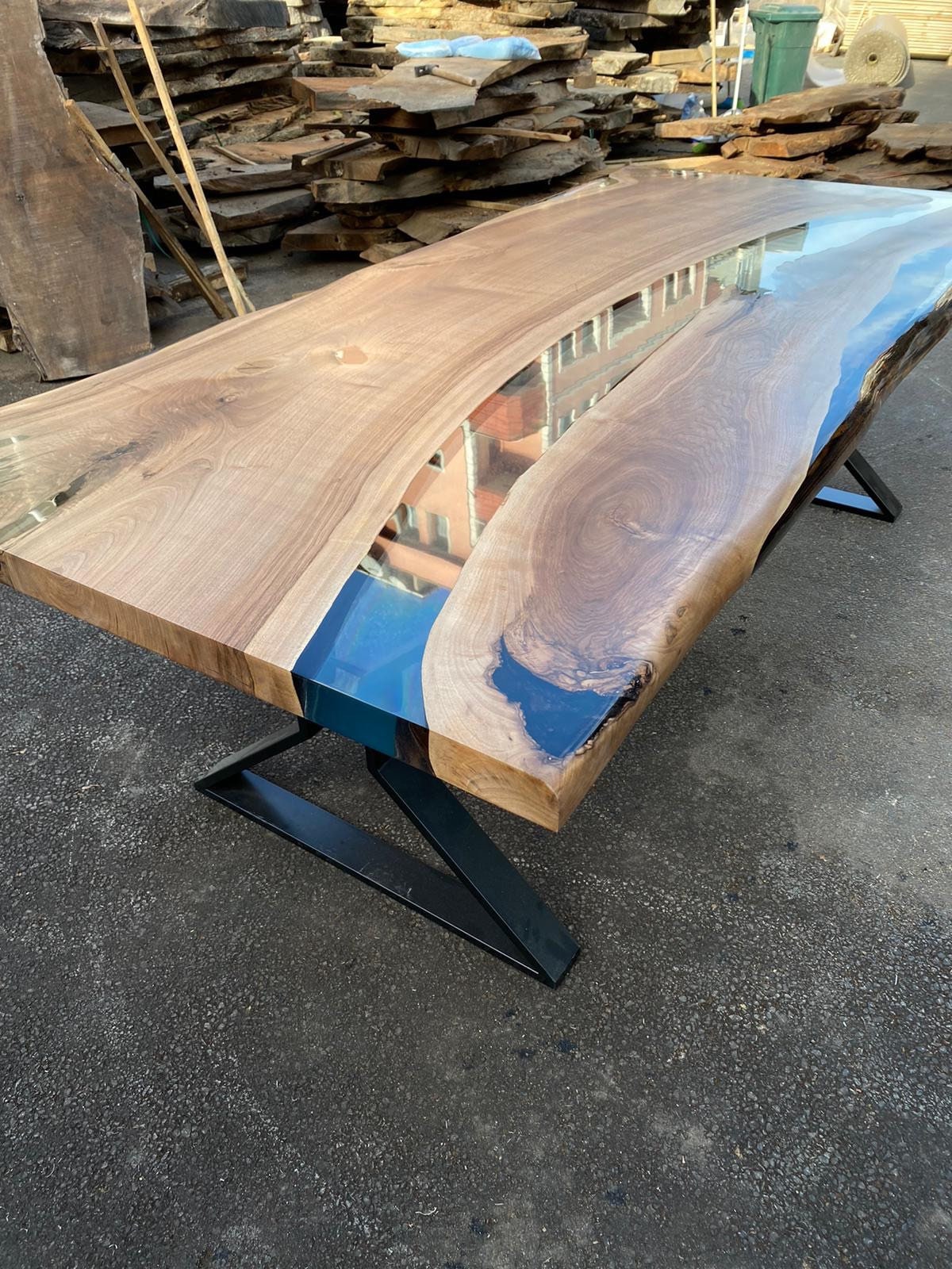 Epoxy Table, Walnut Dining Table, Live Edge Table, Epoxy Resin Table, Custom 96” x 44” Walnut Table, Epoxy Table Order for Sue & Vinny