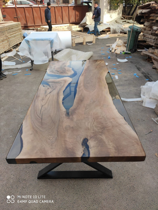 Handmade Epoxy Table, Custom 200cm x 90cm Walnut Smokey Gray Table, Epoxy River Dining Table, Wooden Table, Custom Order for Lee & Anne