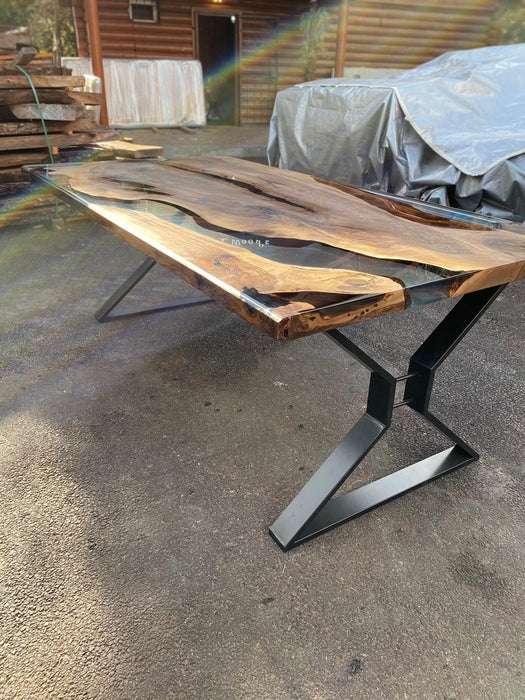 Walnut Dining Table, Live Edge Table, Epoxy Resin Table, Custom 84” x 45” Clear Epoxy Table, Walnut Epoxy Resin Table, Order for Emily M