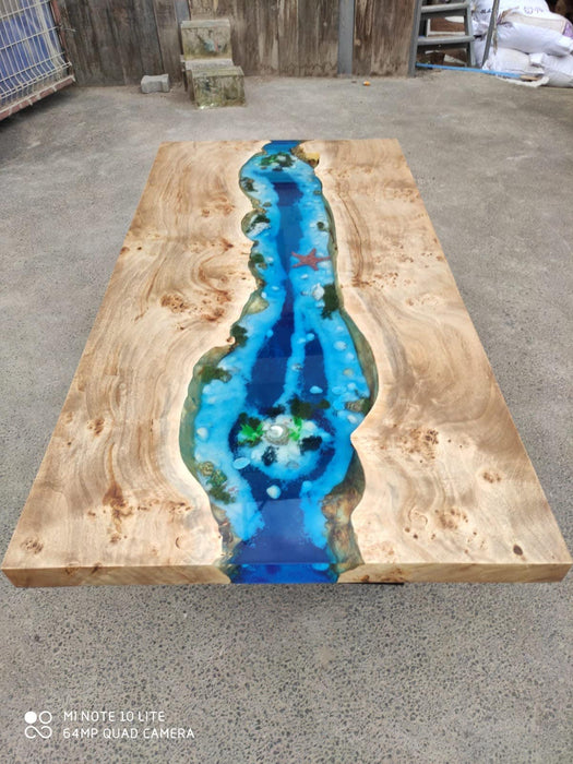 Epoxy Dining Table, Epoxy Table, Poplar Ocean Aquarium  Blue, Turquoise White Epoxy River Dining Table, Custom 60” x 30” Order for Stacey