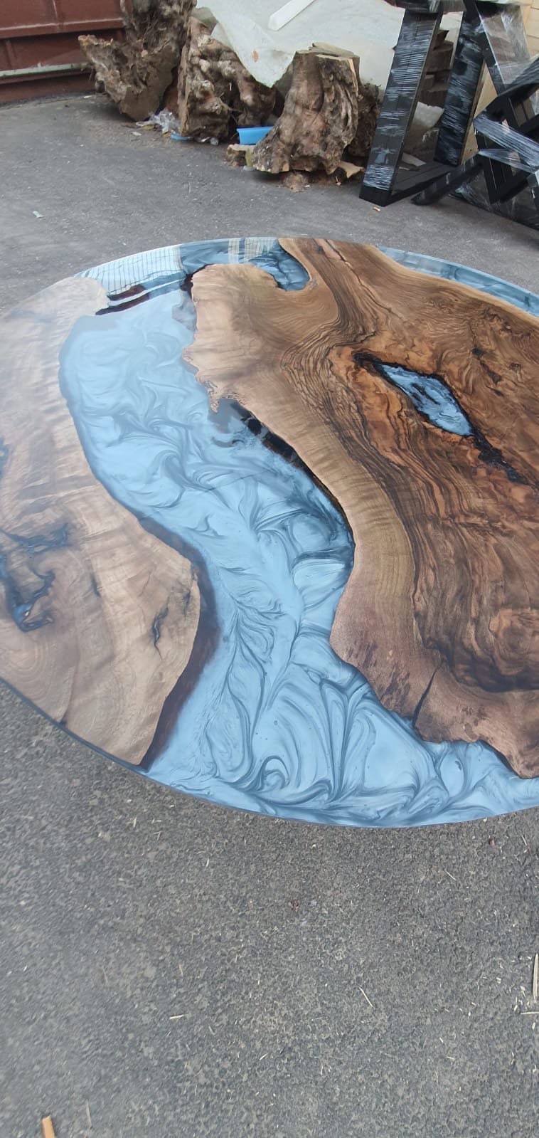 Round Dining Table, Epoxy Coffee Table, Custom 38” Diameter Round Table, Walnut Wood Metallic Grayish Table, Epoxy Table Order for Carolyn K