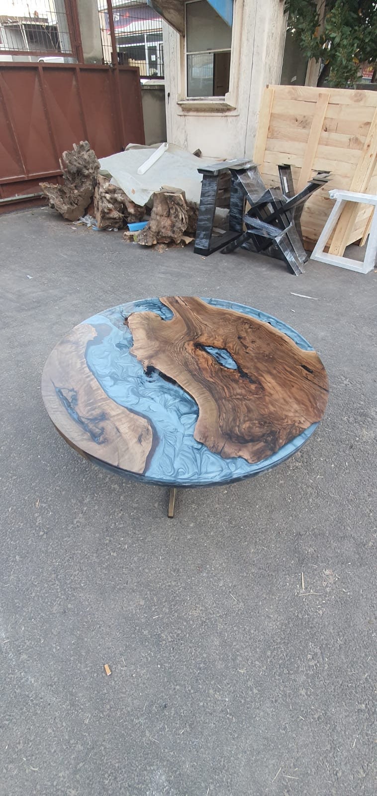 Round Dining Table, Epoxy Coffee Table, Custom 38” Diameter Round Table, Walnut Wood Metallic Grayish Table, Epoxy Table Order for Carolyn K