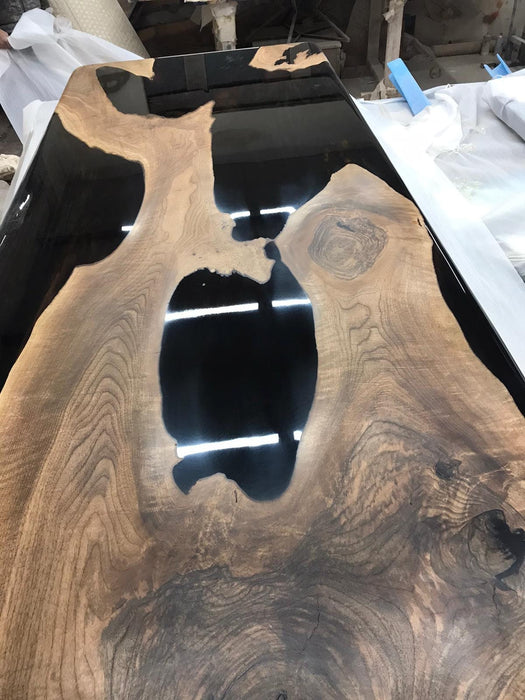 Epoxy Resin River Table, Custom 96” x 40” Walnut Black Table, Epoxy River Dining Table, Handmade Epoxy Table, Custom Order for Kevon B