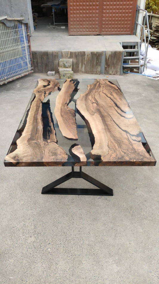 Walnut Dining Table, Live Edge Table, Custom 76” x 46” Walnut Smokey Gray Table, Epoxy Resin River Dining Table, Custom Order for Jeannine