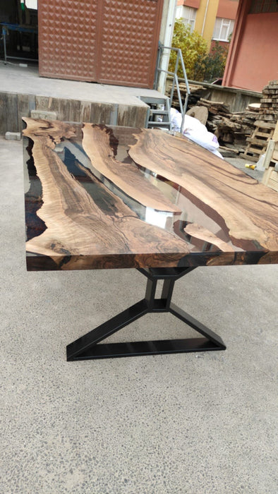 Walnut Dining Table, Live Edge Table, Custom 76” x 46” Walnut Smokey Gray Table, Epoxy Resin River Dining Table, Custom Order for Jeannine