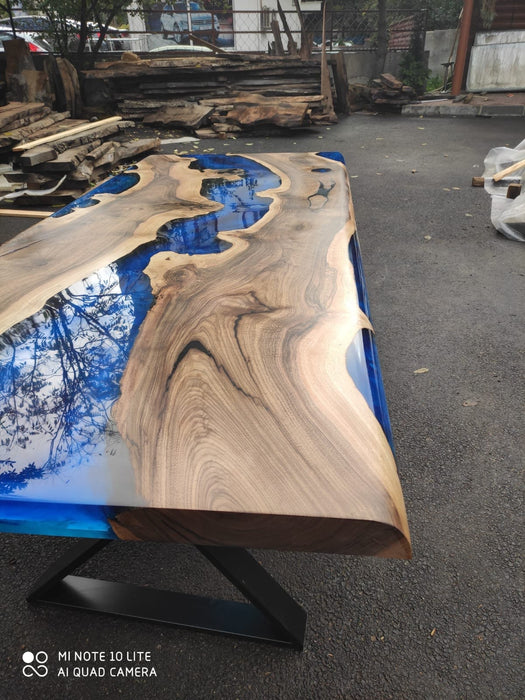 Epoxy Table, Epoxy Dining Table, Walnut Epoxy River Table, Custom 84” x 36” Walnut Deep Dark Blue Table, Epoxy Dining Table, for Sean H