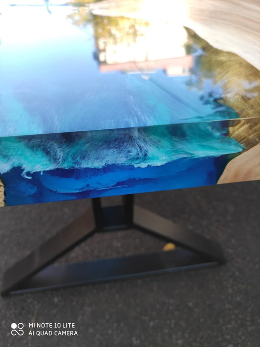 Epoxy Table, Epoxy Dining Table, Poplar Epoxy River Table, Custom 85” x 36” Poplar Wood Blue and Turquoise Epoxy Office Desk Table, for Clay