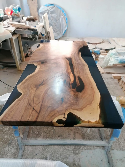 Walnut Dining Table, Custom Black Epoxy Table, Black Epoxy Dining Table, Custom 72” x 30” Walnut River Table, Custom Order for Stephen