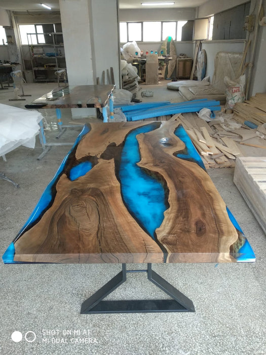 Handmade Epoxy Table, Custom 78” x 40” Walnut Blue Epoxy Table, Epoxy River Table, Live Edge Table, Wooden Table, Custom Order for Shafique