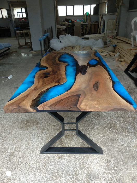 Handmade Epoxy Table, Custom 78” x 40” Walnut Blue Epoxy Table, Epoxy River Table, Live Edge Table, Wooden Table, Custom Order for Shafique