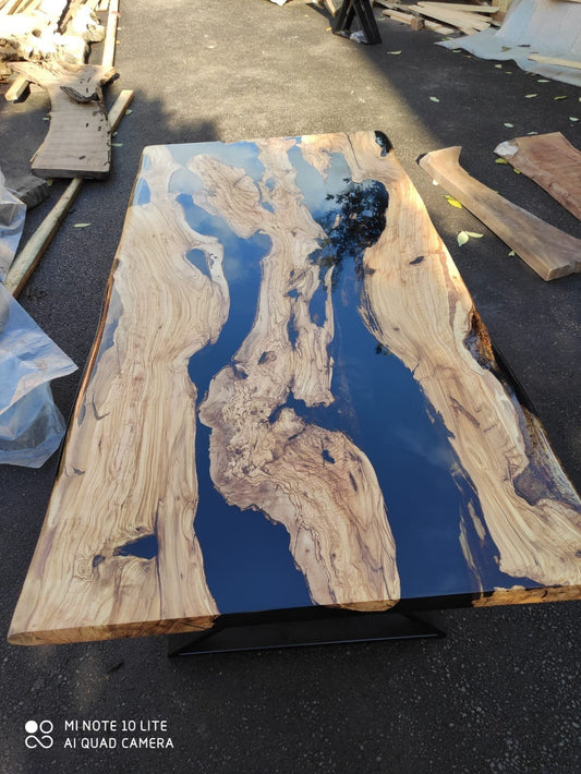 Epoxy Dining Table, Olive Wood Dining Table, Custom 72" x 36" Olive Wood Black Epoxy Table, Custom Order for Daniel