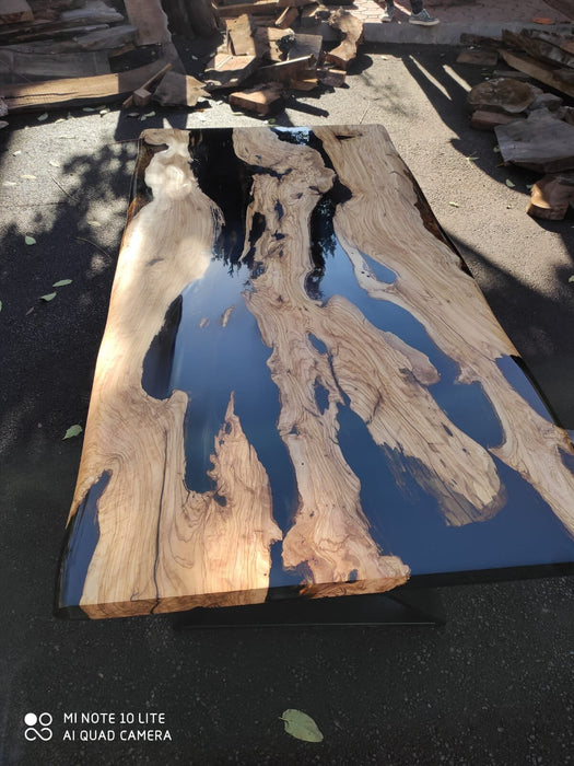 Epoxy Dining Table, Olive Wood Dining Table, Custom 72" x 36" Olive Wood Black Epoxy Table, Custom Order for Daniel