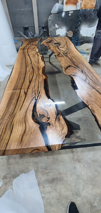 Handmade Epoxy Table, Clear Epoxy Table, Custom 96” x 42” Walnut Smoke Gray Table, Epoxy River Table, Custom Order for Daniella S