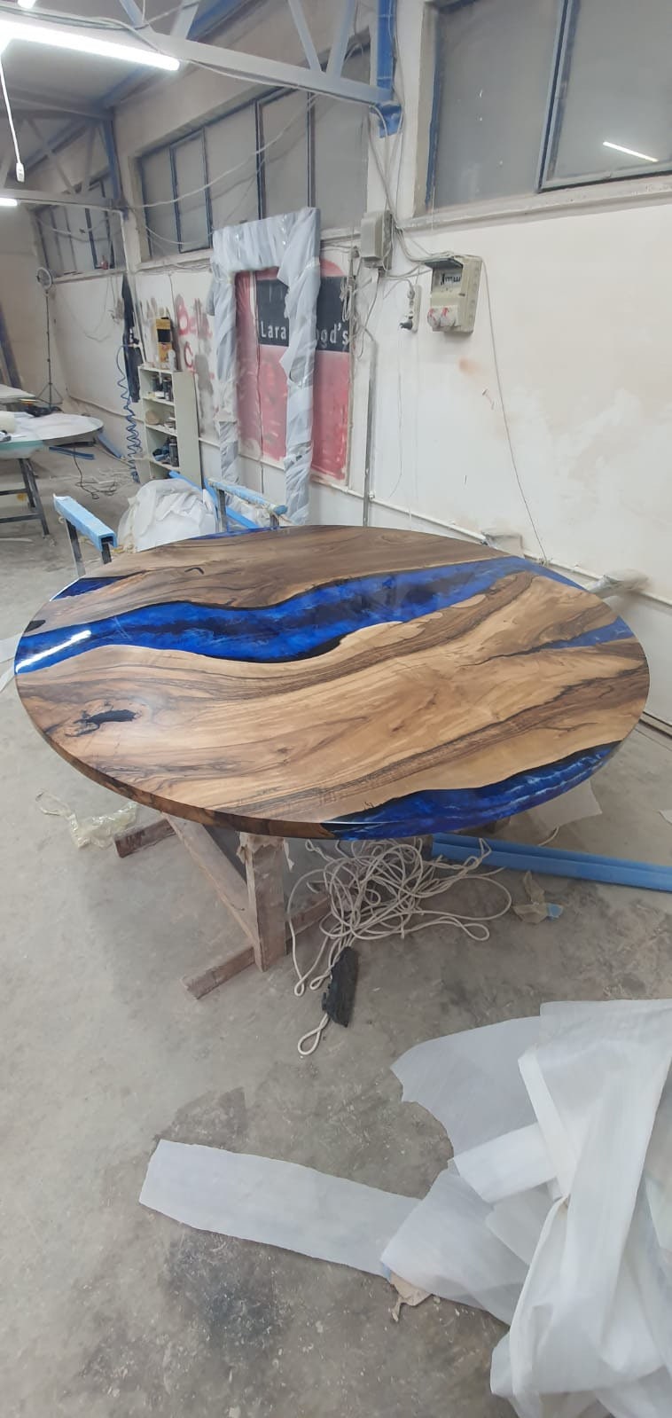 Round Dining Table, Epoxy Blue Resin Table, Custom 72” Diameter Round Walnut Wood Table, Blue Epoxy Dining Table, Custom Order for Peter