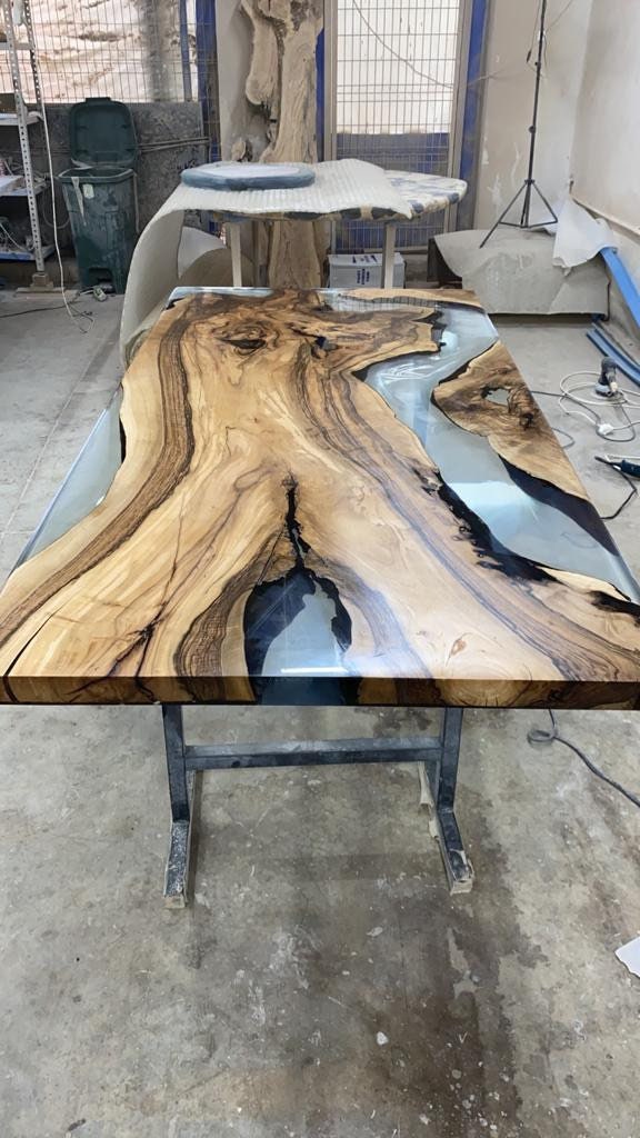 Live Edge Table, Epoxy Table, Epoxy Dining Table, Epoxy Resin Table, Custom 84” x 42” Walnut Smoke Gray Table, River Table Order for Nadia