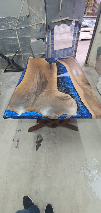 Live Edge Table, Custom 72” x 48” Walnut Metallic Blue Table, Epoxy River Dining Table, River Table, Epoxy Resin Table, Order for Alex W
