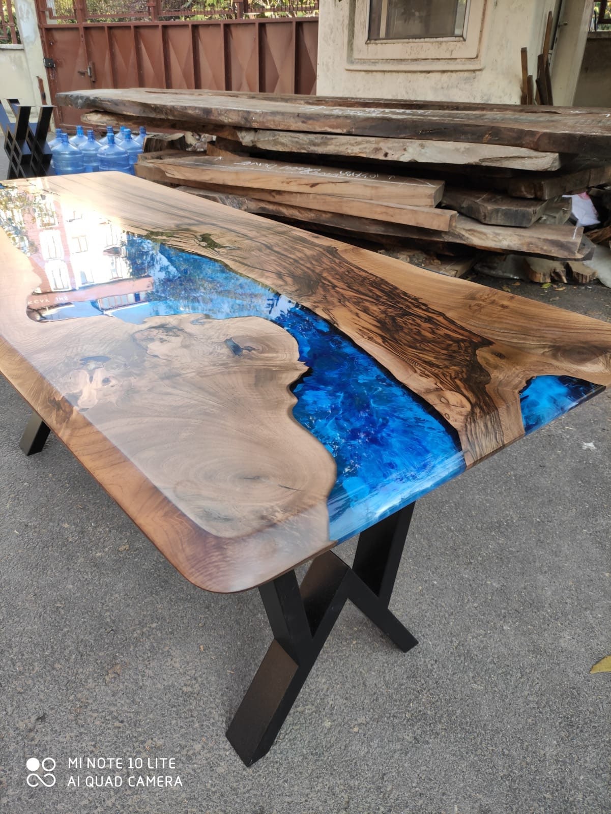 Epoxy Table, Epoxy Dining Table, Walnut Epoxy River Table, Custom 72” x 30” Walnut Blue Epoxy River Dining Table Order for Clinton