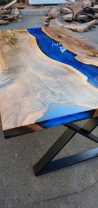 Epoxy Table, Epoxy Dining Table, Walnut Epoxy River Table, Custom 72” x 40” Walnut Blue Epoxy Table, River Dining Table, Order for Dallas A