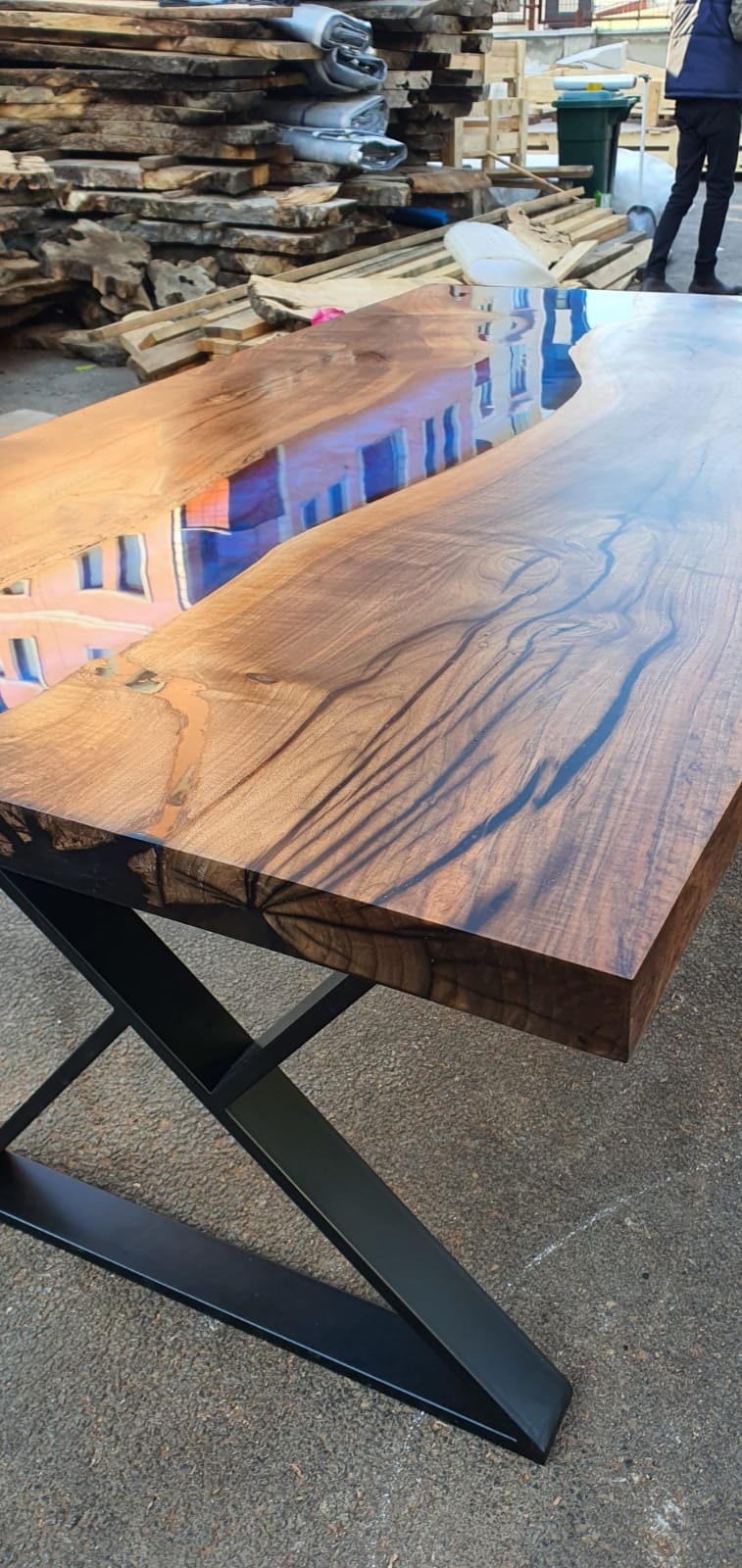 Epoxy Table, Epoxy Dining Table, Walnut Epoxy River Table, Custom 72” x 40” Walnut Blue Epoxy Table, River Dining Table, Order for Dallas A