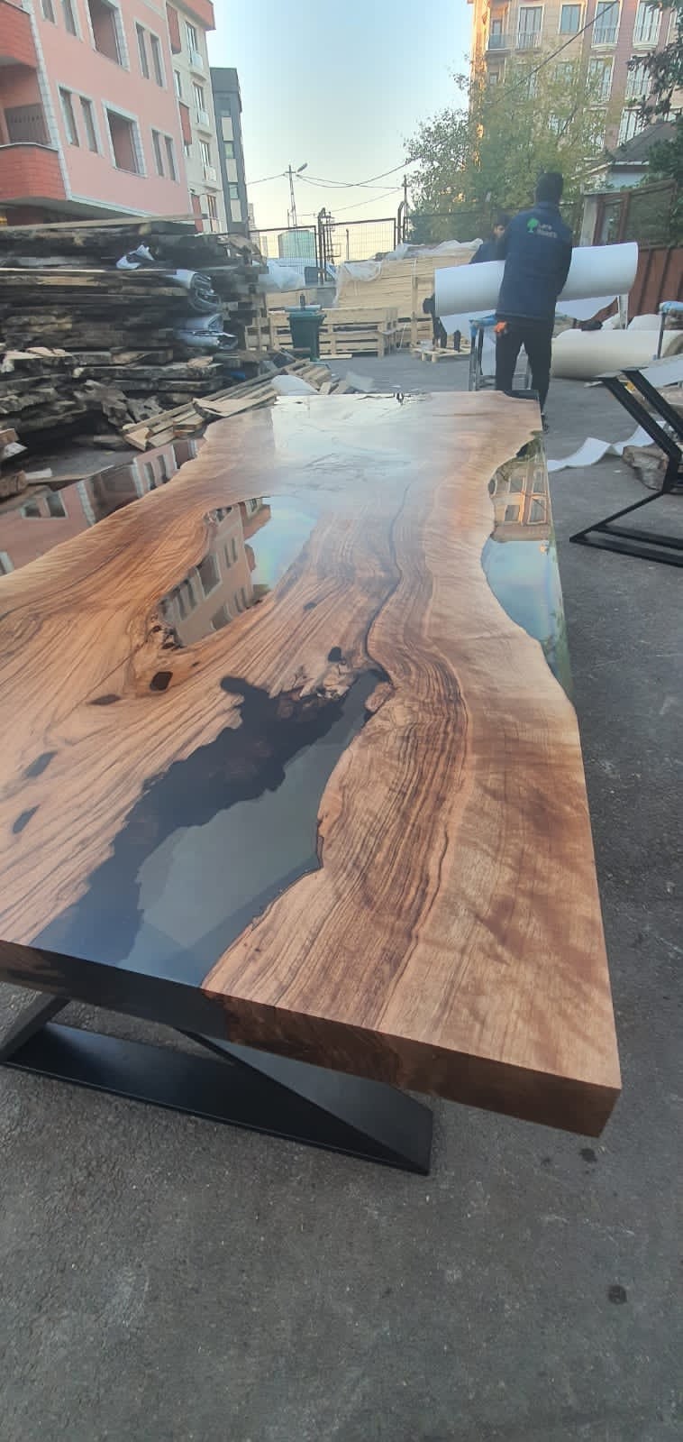 Epoxy Resin Table, Epoxy Dining Table, Walnut Epoxy River Table, Custom 84” x 36” Walnut Smokey Gray Table, Live Edge Table,  for Laura B