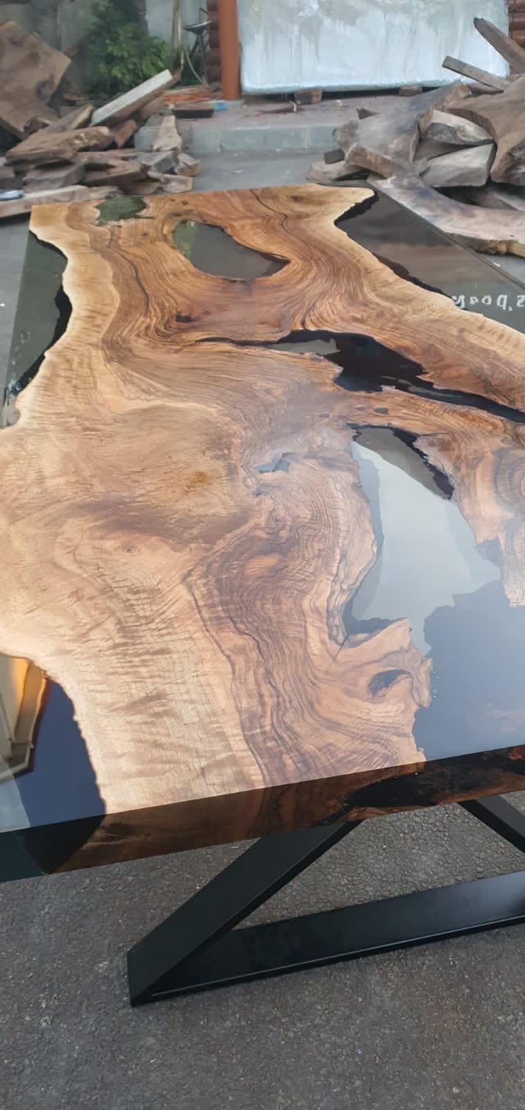 Epoxy Resin Table, Epoxy Dining Table, Walnut Epoxy River Table, Custom 84” x 36” Walnut Smokey Gray Table, Live Edge Table,  for Laura B