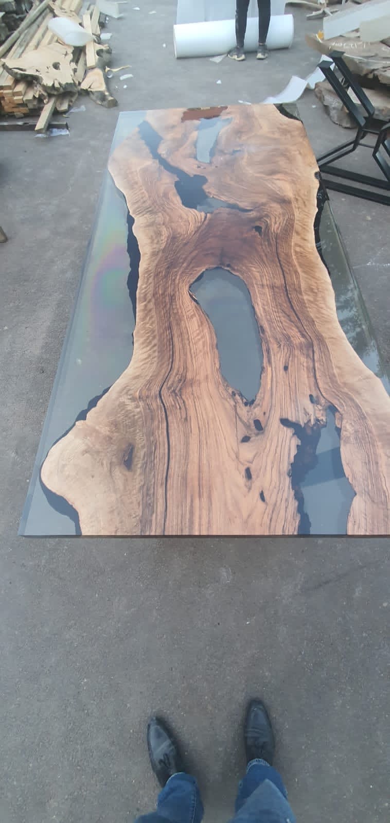 Epoxy Resin Table, Epoxy Dining Table, Walnut Epoxy River Table, Custom 84” x 36” Walnut Smokey Gray Table, Live Edge Table,  for Laura B