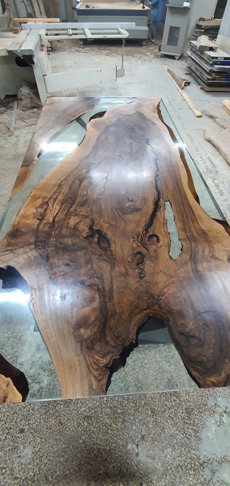 Epoxy Table, Epoxy Dining Table, Walnut Epoxy River Table, Custom 95” x 48” Walnut Clear Epoxy River Dining Table, Walnut Epoxy Table