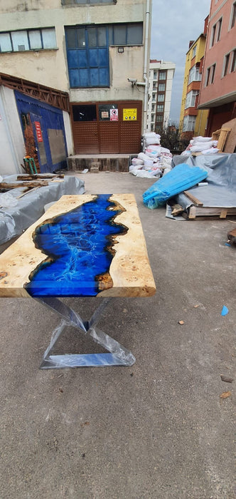 Ocean Table, Live Edge Table, River Table, Custom 60” x 30” Poplar Wood Ocean Blue Table, Epoxy River Table, Custom Order for Colleen